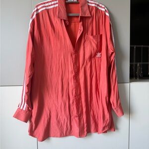 Adidas Women's Scarlet Button-Up Blouse with White Accents